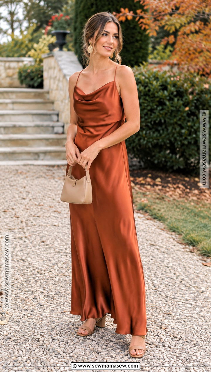 Burnt Orange Satin Bridesmaid Dress - 20 fall bridesmaids dresses