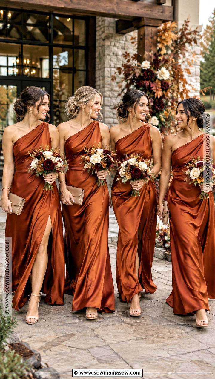 Burnt Orange Satin Bridesmaid Dresses - 15 Fall Colour Bridesmaid Dresses