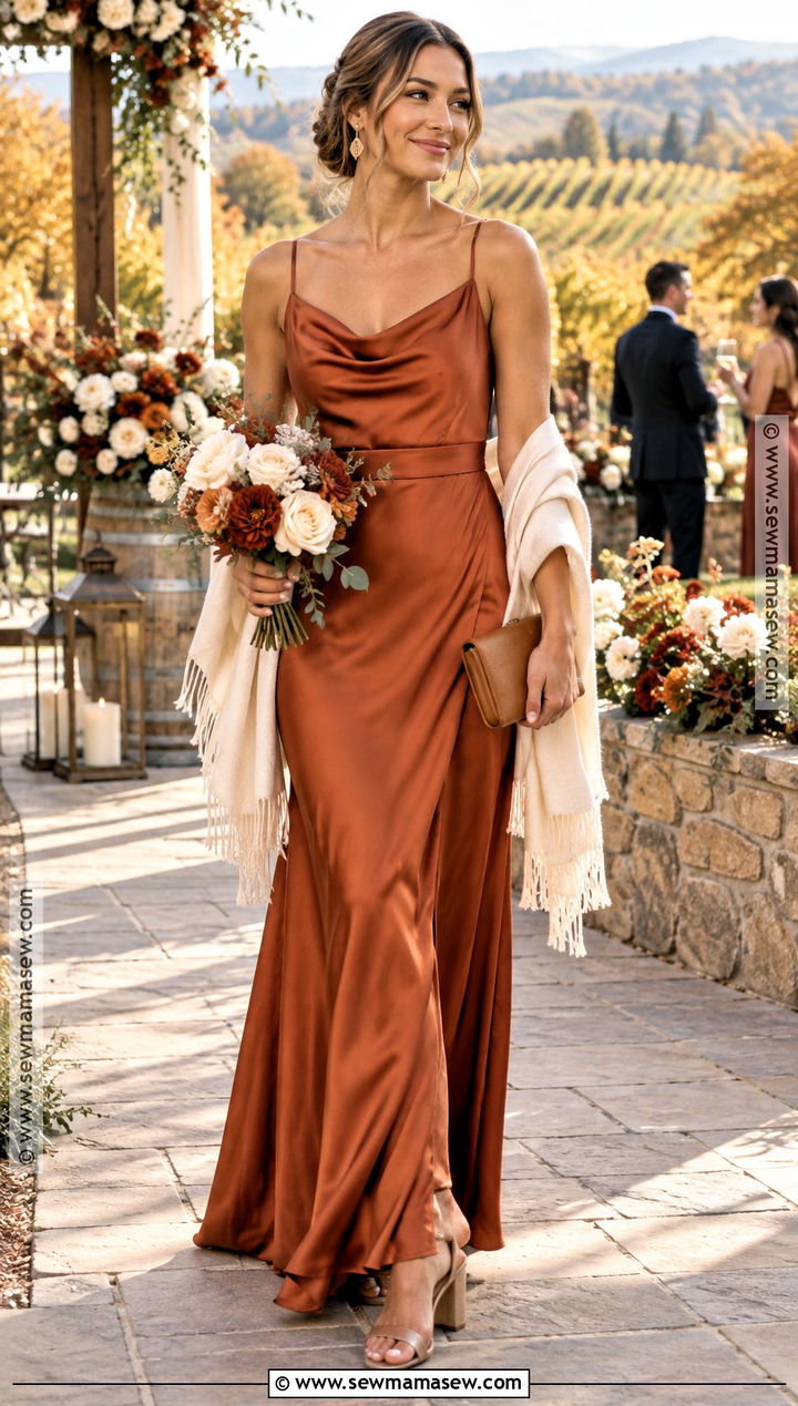 Burnt Orange Satin October Bridesmaid Dress - 15 fall wedding ideas october bridesmaid dresses