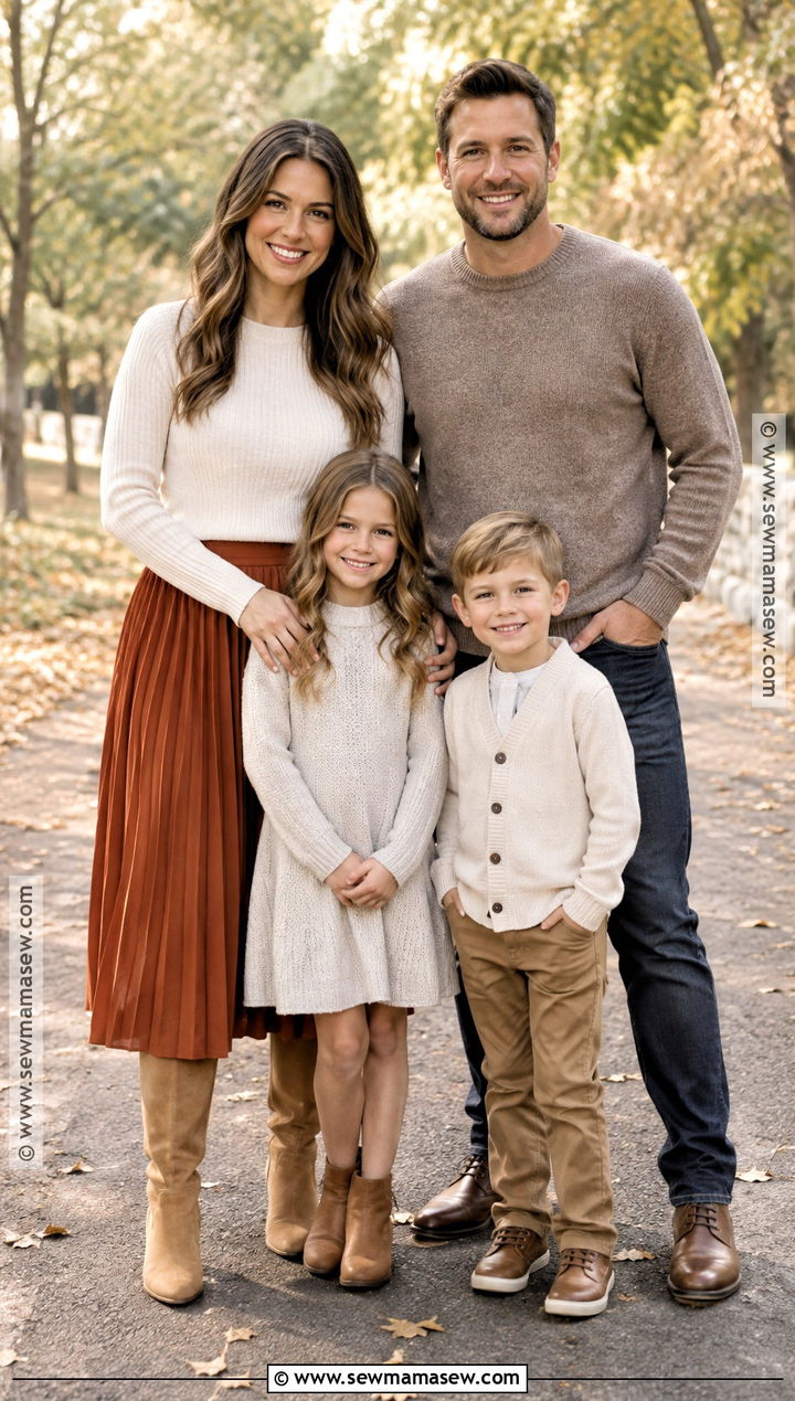 Burnt Orange Skirt With Neutral Knit Family Outfits - 15 fall family photo outfits burnt orange