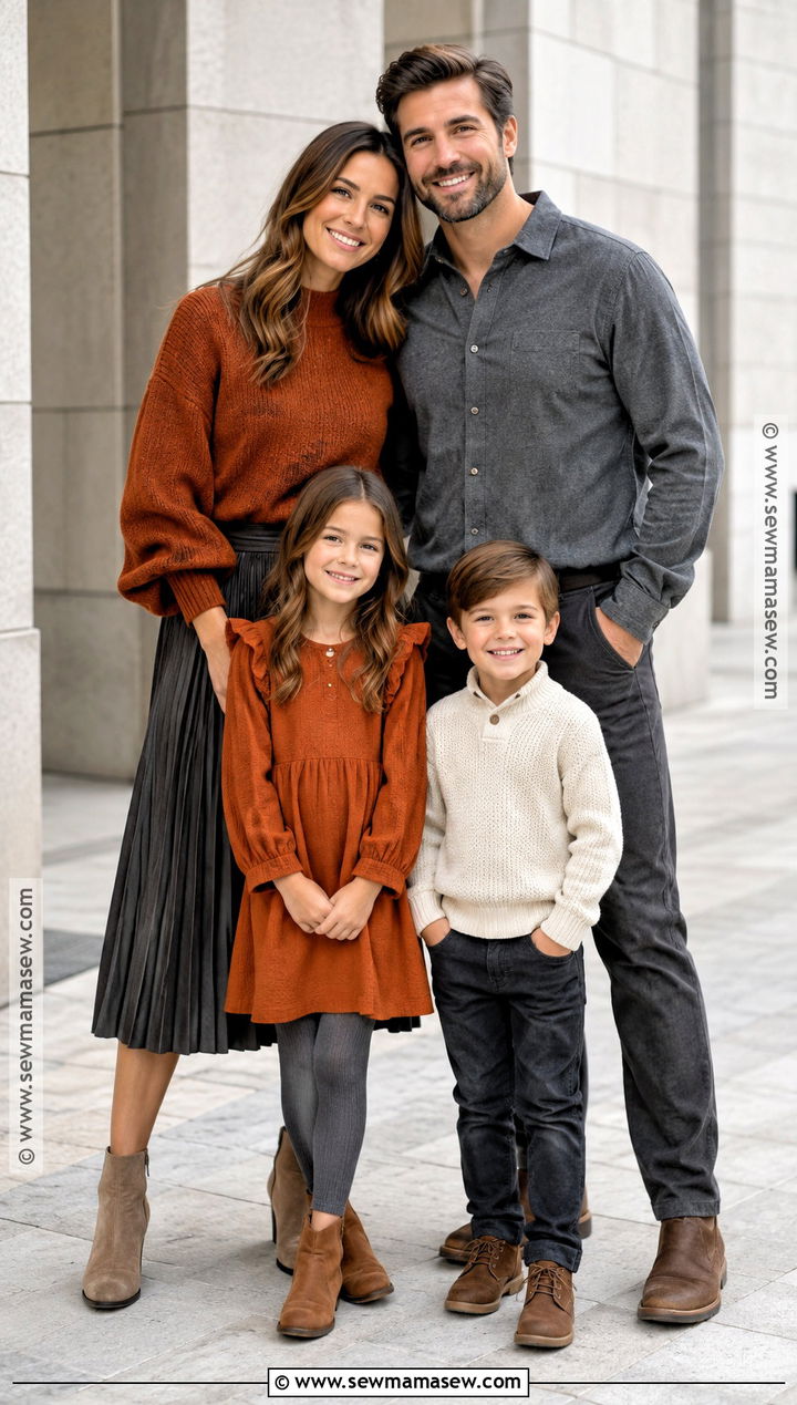 Burnt Orange and Charcoal Family Outfits - 15 fall family photo outfits burnt orange