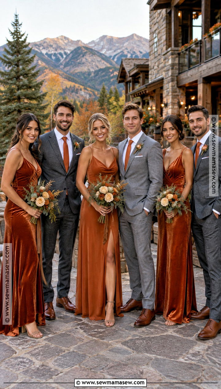Burnt Orange and Gray Wedding Party Attire - 15 wedding party attire color schemes fall ideas