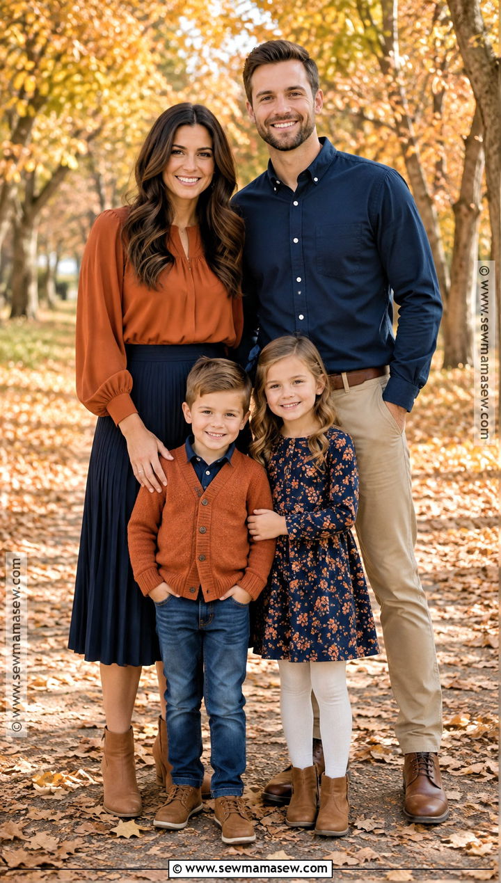 Burnt Orange and Navy Fall Family Picture Outfits - 20 family of 4 fall picture outfits