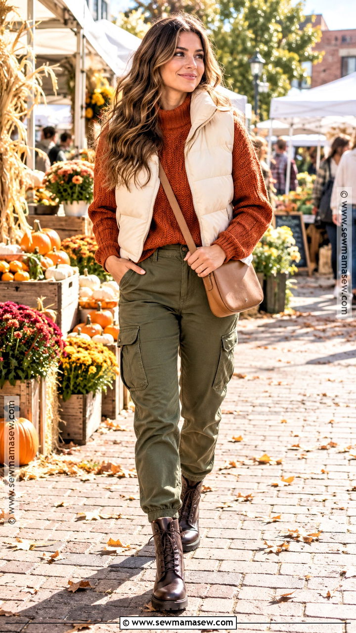 Burnt Orange and Olive Green Cargo Outfit - 20 Fall Color Combinations Outfit Ideas