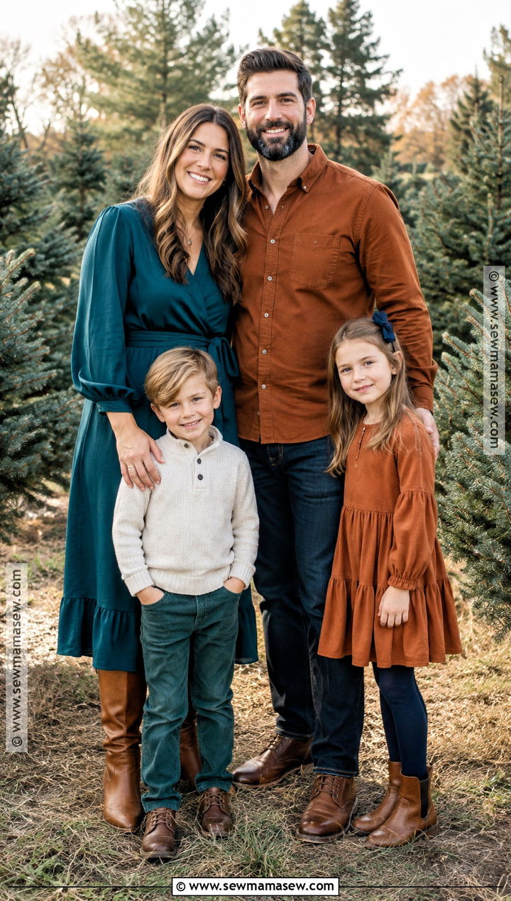 Burnt Orange and Teal Fall Family Outfit - 15 fall outfits for family pictures outside