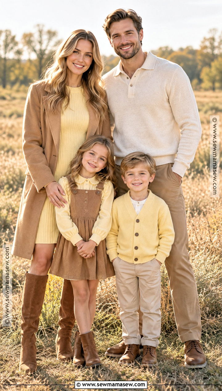 Butter Yellow And Camel Family Photo Outfits - 15 yellow fall family photo outfits