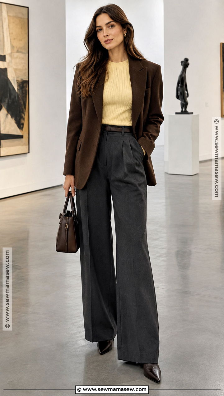 Butter Yellow Top And Gray Trouser Outfit - 25 fall outfits going out