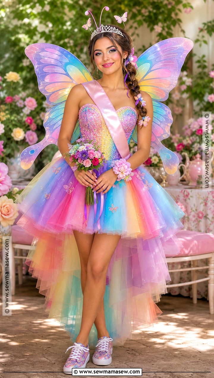 Butterfly Prom Queen Costume With Rainbow Dress - 35 prom queen halloween costume ideas