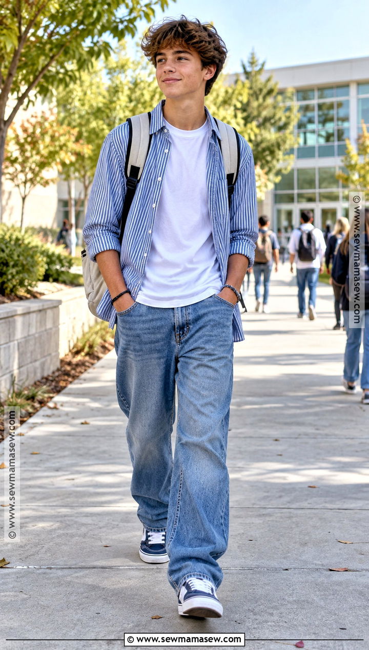 Button Down Shirt And Baggy Jeans Back To School Outfit - 15 Back To School Outfits For 8Th Graders