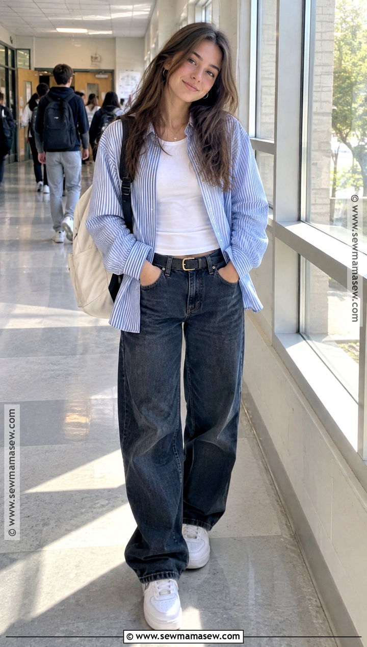 Button Down Shirt And Baggy Jeans School Outfit - 15 fall school outfits highschool 2026