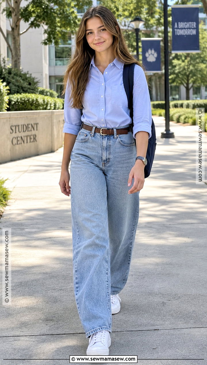 Button Down Shirt And Barrel Jeans School Outfit - 15 Back To School Clothes High School
