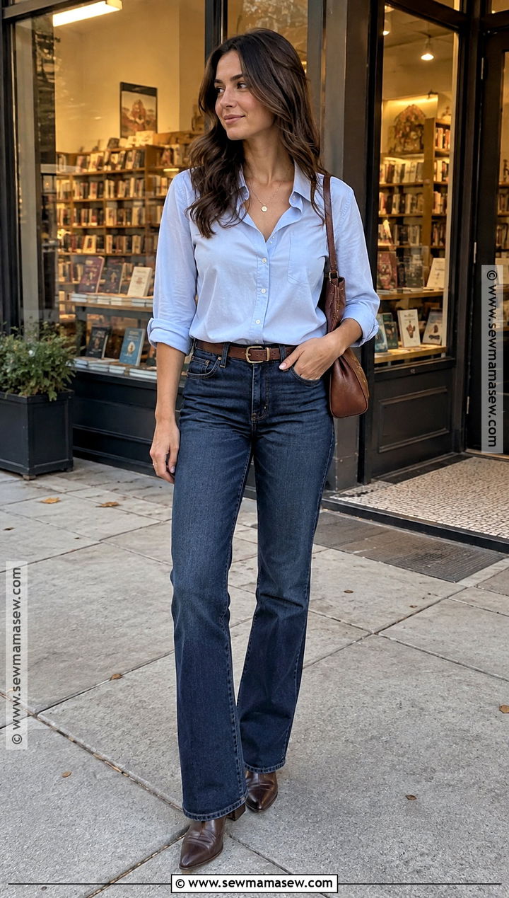 Button Down Shirt And Bootcut Jeans Fall Date Night Outfit - 15 date night casual outfit fall ideas
