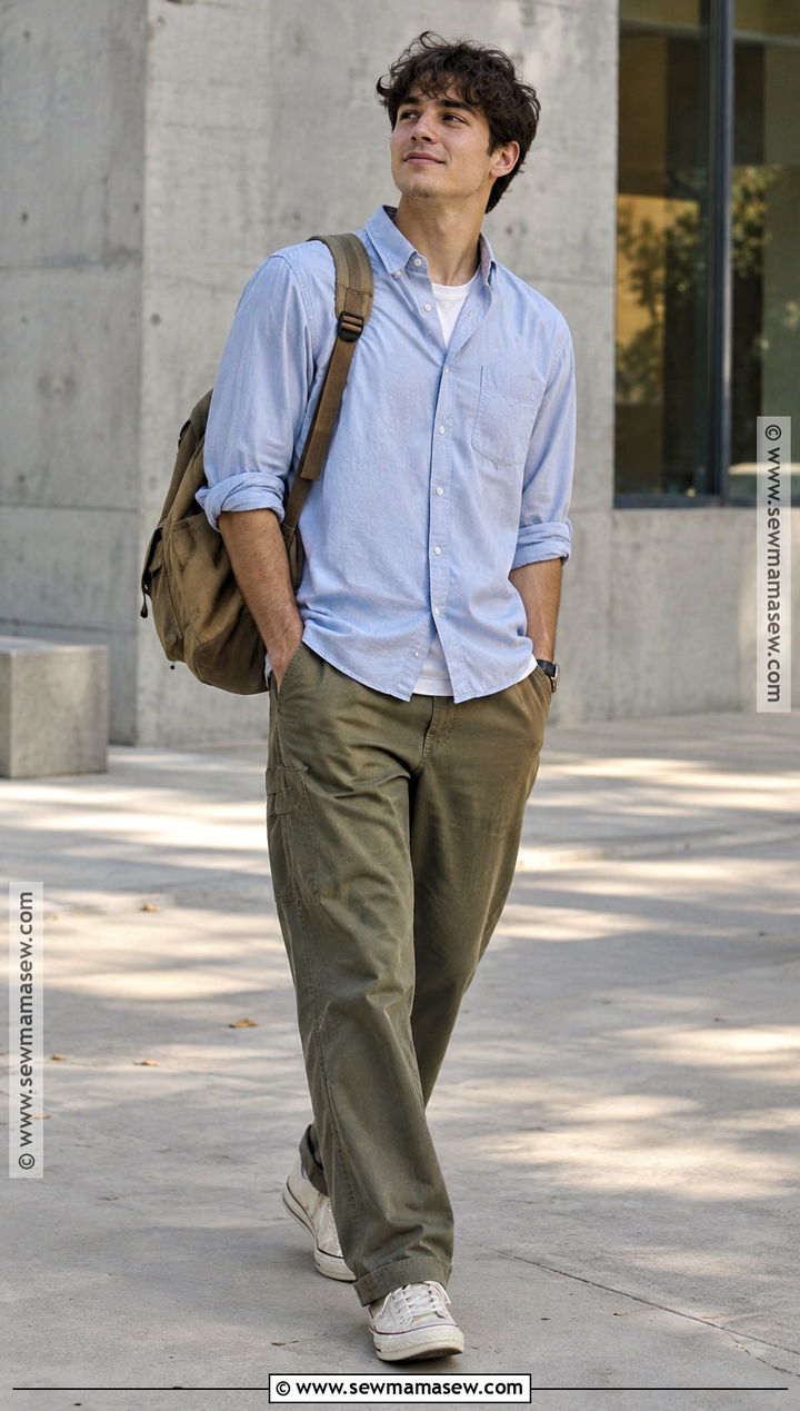Button Down Shirt And Carpenter Pants Back To School Outfit - 15 mens back to school outfit ideas