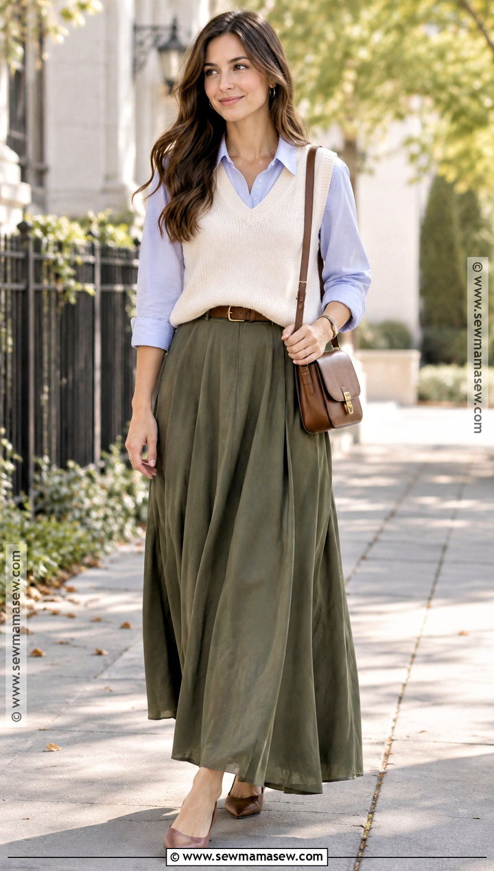 Button Down Shirt And Maxi Skirt Fall Church Outfit - 20 modest fall outfits church