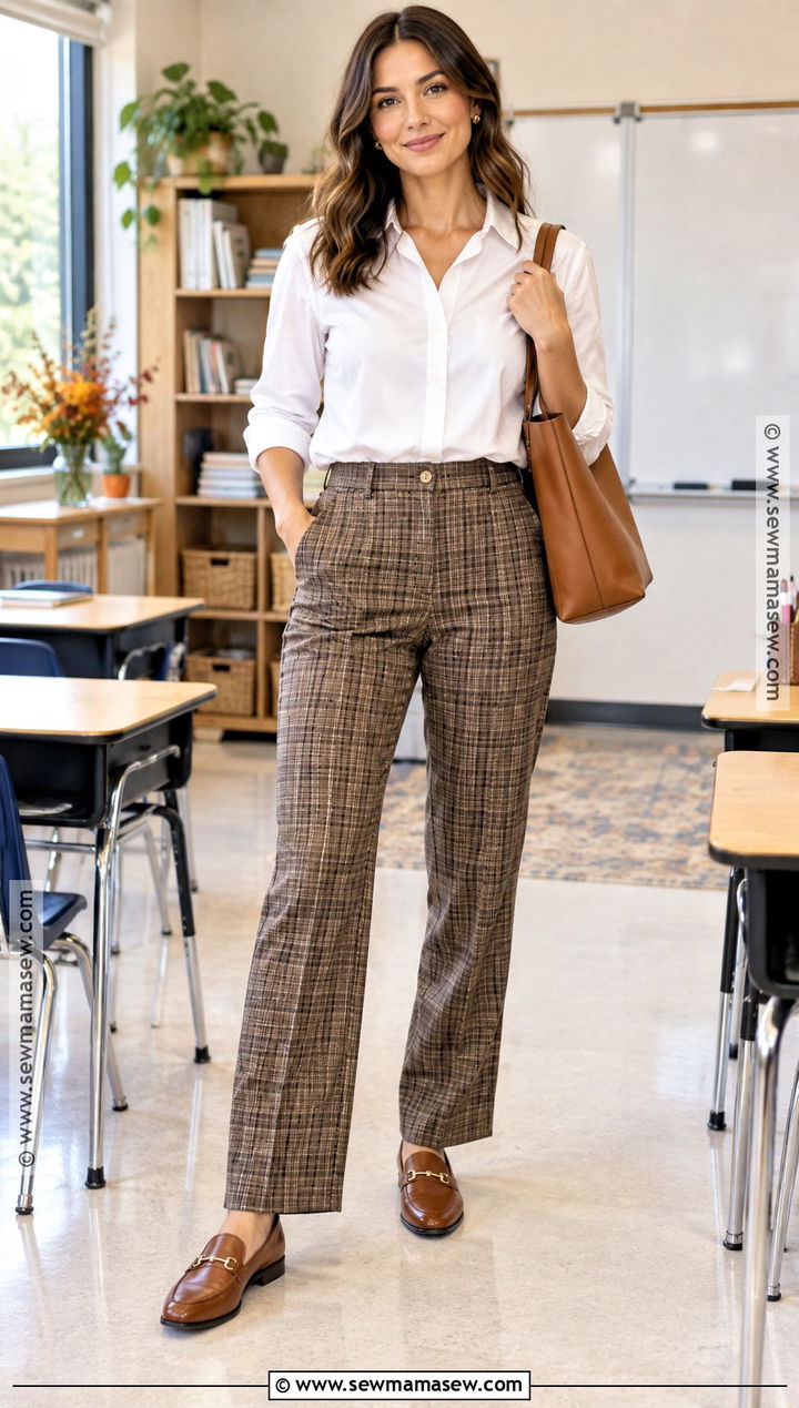 Button Down Shirt And Plaid Pants Fall Teacher Outfit - 15 fall teacher outfits 2026
