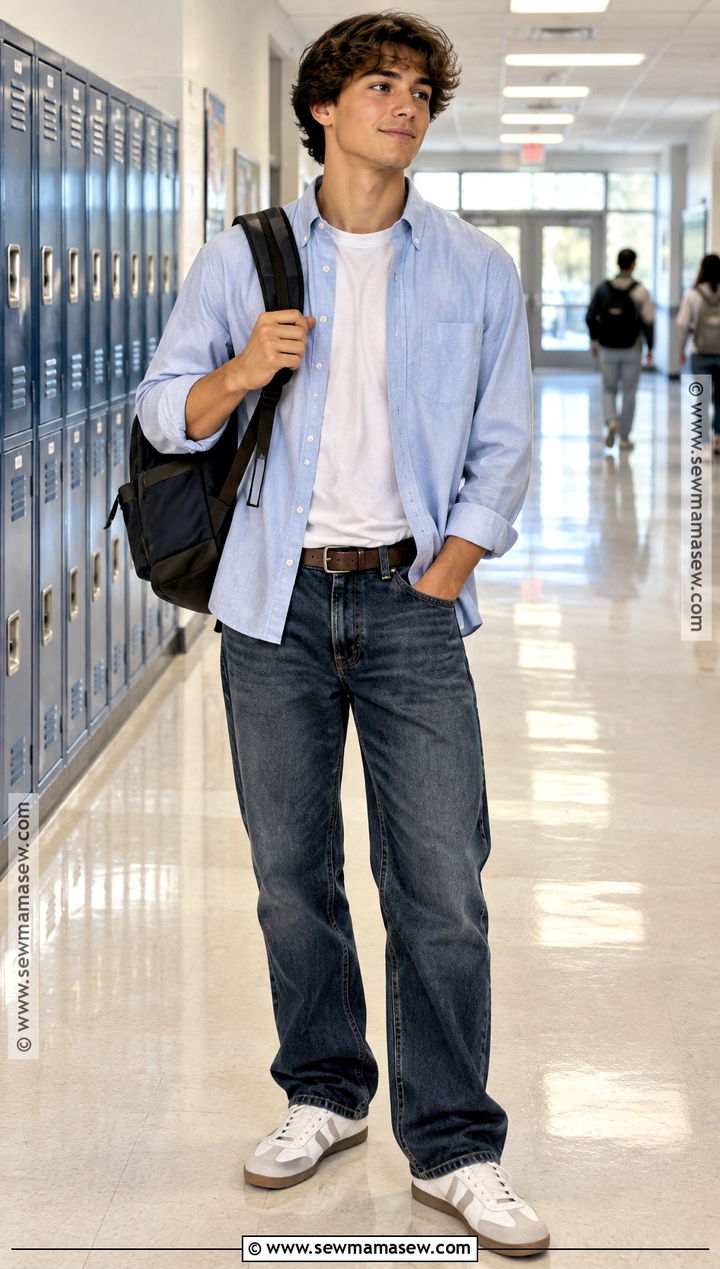 Button Down Shirt And Relaxed Jeans Outfit - 20 back to school outfits dress code