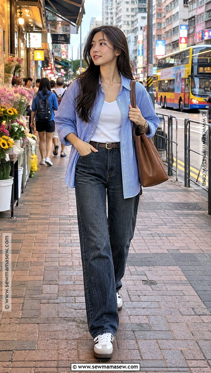 Button Down Shirt And Straight Leg Jeans Outfit - 15 autumn outfits in hongkong