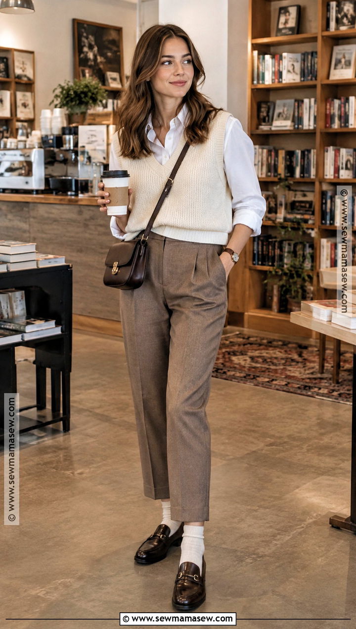 Button Down Shirt And Sweater Vest Coffee Date Outfit - 20 fall coffee date outfit ideas
