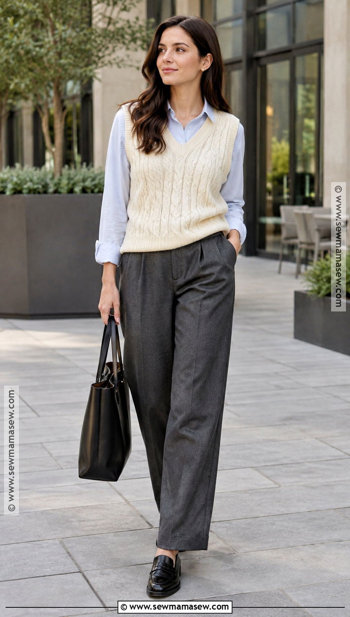 Button Down Shirt And Sweater Vest Fall Outfit - 30 casual fall outfits for women