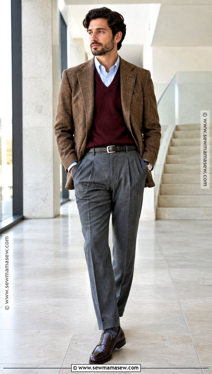 Button Down Shirt Sweater Vest and Blazer Fall Outfit - 15 fall layering outfits for men