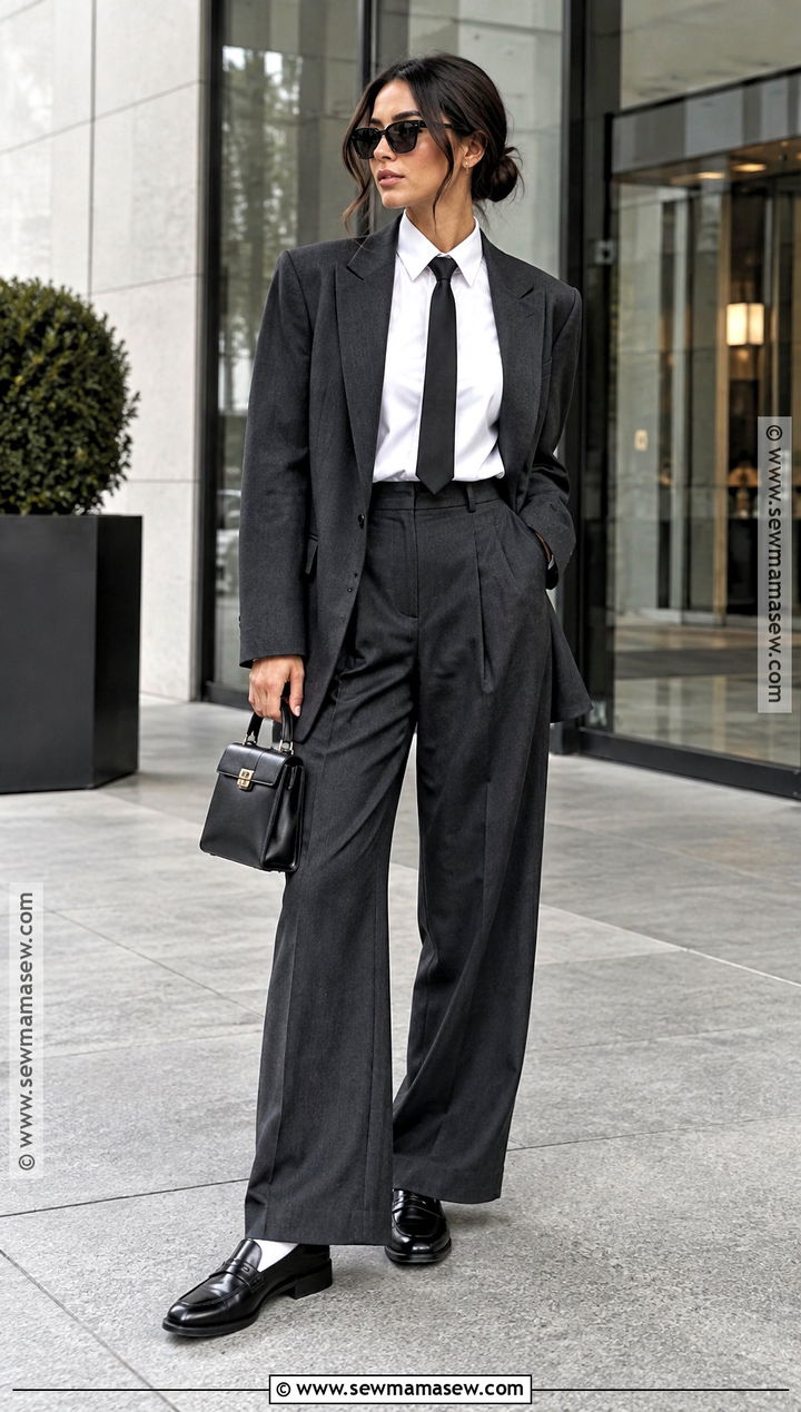 Button Down Shirt Tie and Wide Leg Trousers Outfit - 15 Fall Fashion 2026 Street Style Ideas