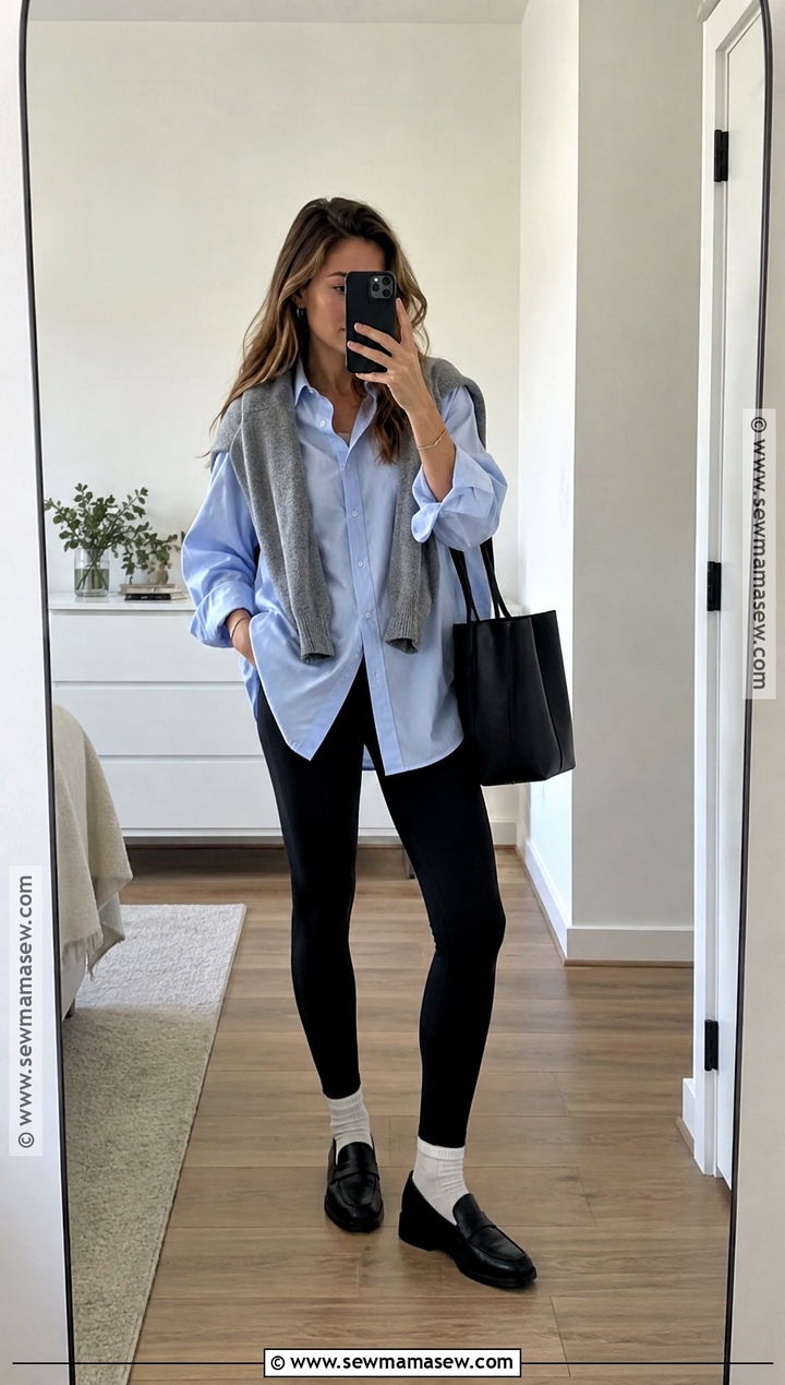 Button Down Shirt With Leggings And Loafers - 20 fall fits leggings