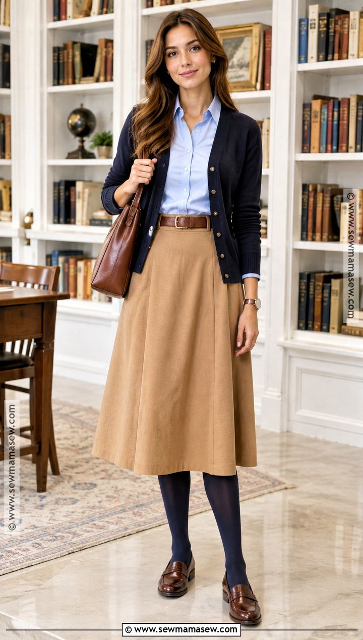 Button Down Shirt and A Line Skirt Fall Outfit - 15 Fall Conservative Outfits