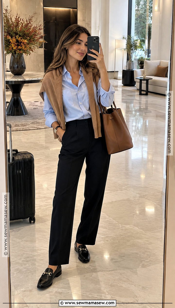 Button Down Shirt and Black Pants Europe Outfit - 15 fall europe travel capsule ideas