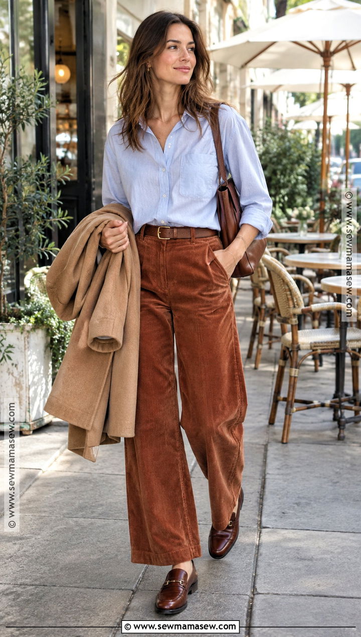 Button Down Shirt and Corduroy Pants Fall Brunch Outfit - 20 Sunday Brunch Outfit Fall Ideas