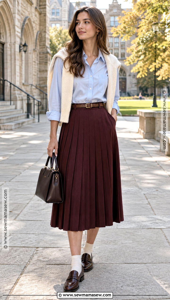Button Down Shirt and Pleated Skirt Fall Outfit - 15 Fall Clothes Pictures