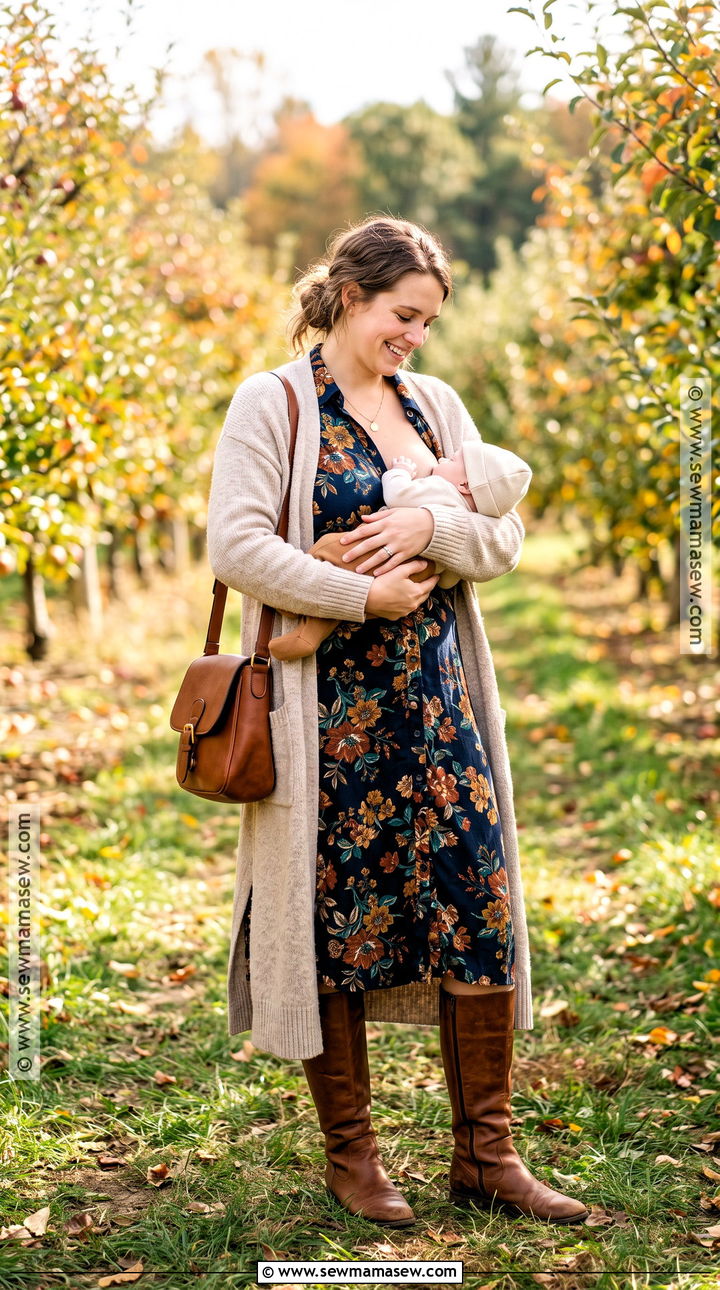 Button Front Dress And Tall Boots Breastfeeding Outfit - 20 Breastfeeding Outfits Fall