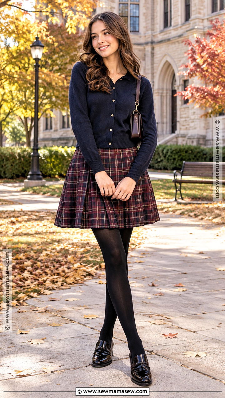 Button Up Sweater With Pleated Skirt And Loafers - 15 Button-Up Sweater Fall Style Ideas
