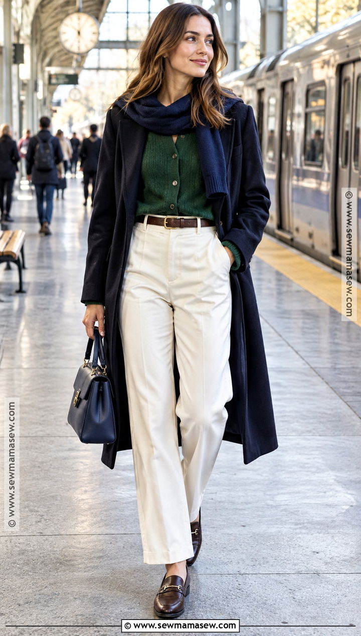 Buttoned Cardigan And Shoulder Sweater Stack With Trousers - 15 fall winter sweater stack ideas