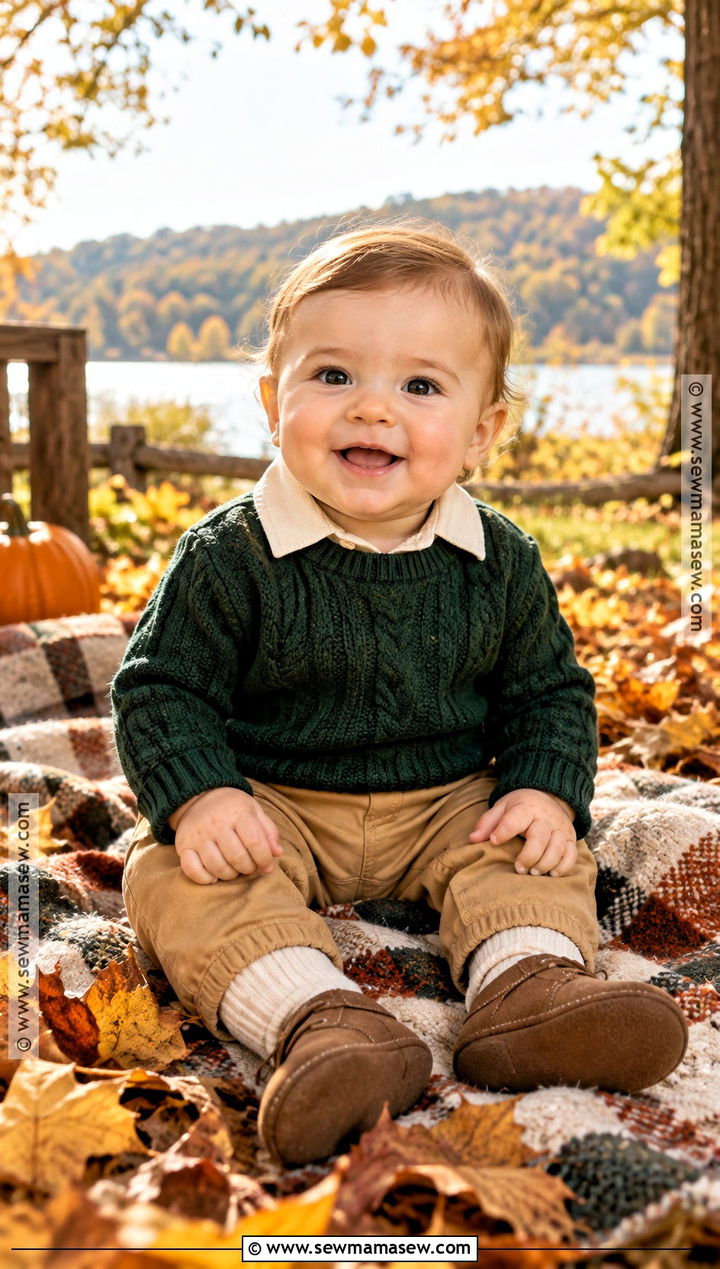 Cable Knit Baby Sweater With Chinos And Booties - 15 cozy fall baby outfit ideas
