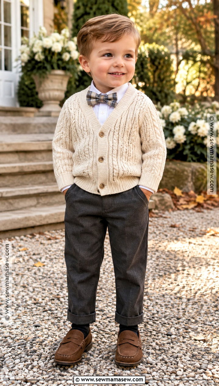 Cable Knit Cardigan And Dress Pants Outfit - 15 toddler boy wedding outfit fall ideas