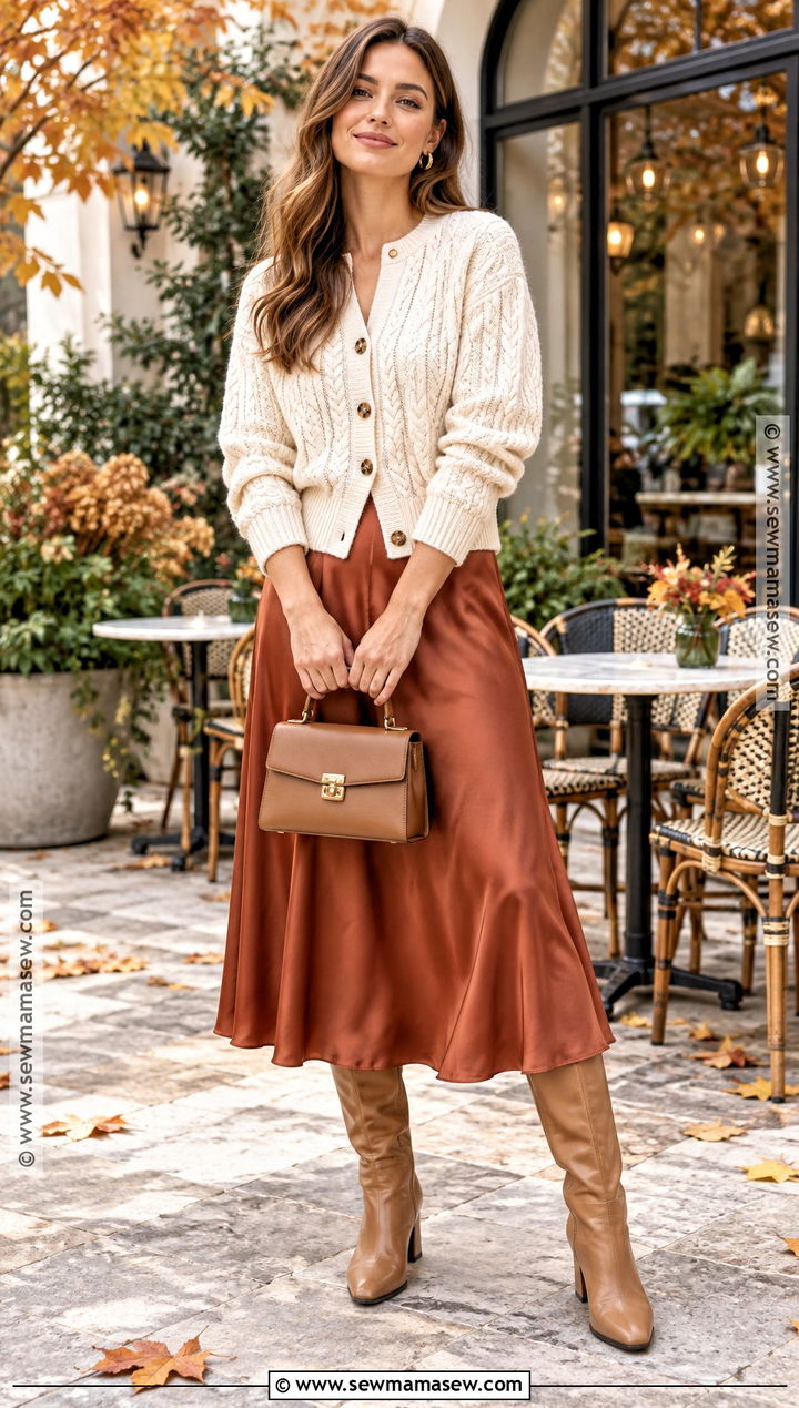 Cable Knit Cardigan With Midi Skirt - 15 fall cardigan styles