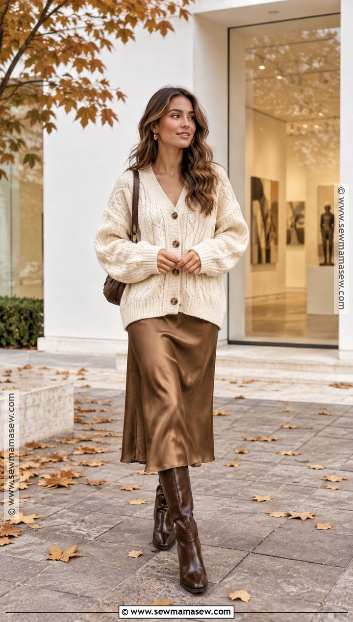 Cable Knit Cardigan With Midi Skirt - 20 autumn cardigan ideas