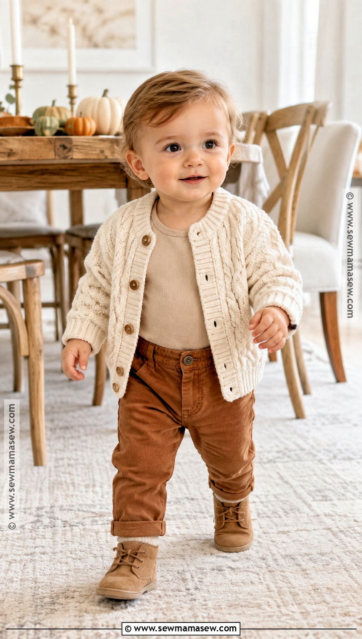 Cable Knit Cardigan and Twill Pants - 15 thanksgiving outfit ideas for baby boys