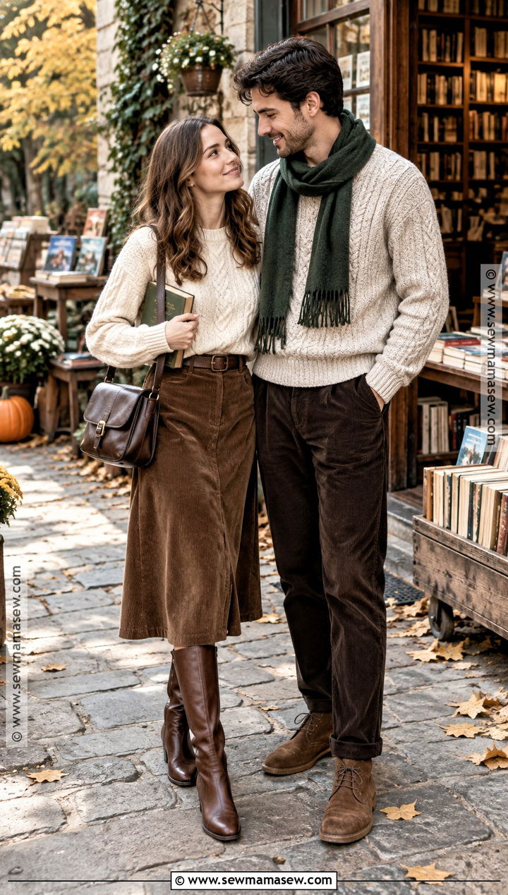 Cable Knit Sweater And Corduroy Autumn Couple Outfit - 20 autumn couple outfit ideas