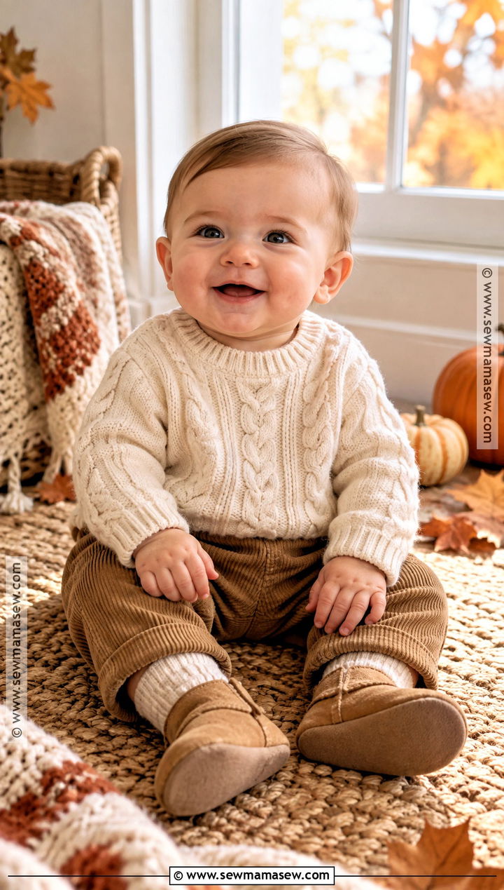 Cable Knit Sweater And Corduroy Pants Outfit - 15 thanksgiving baby outfits