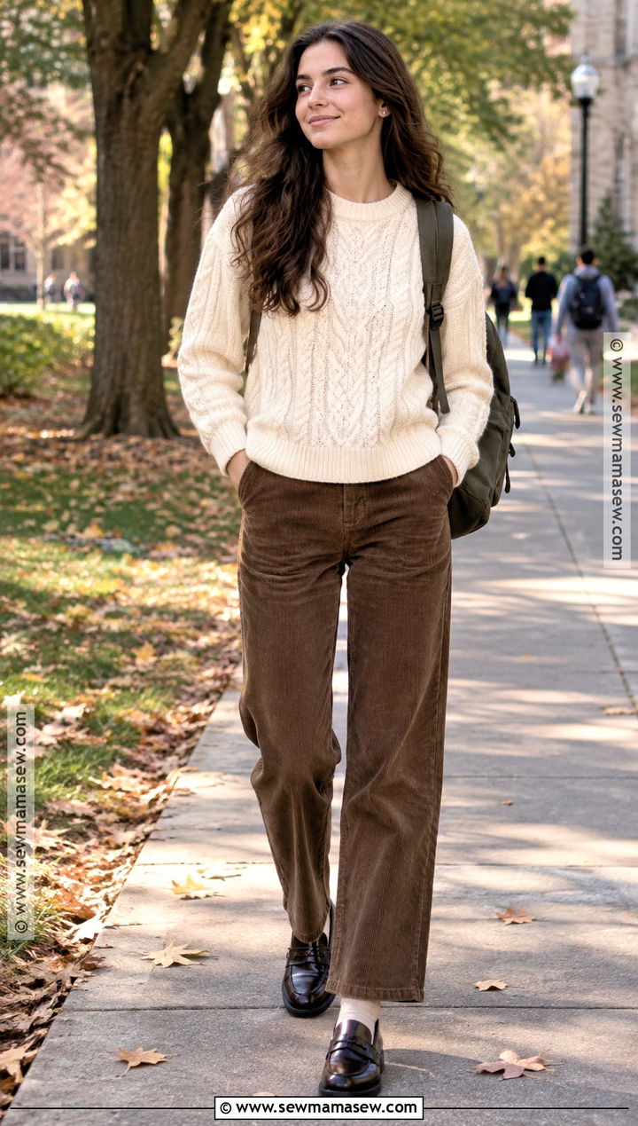 Cable Knit Sweater And Corduroy Pants School Outfit - 15 fall clothes for school