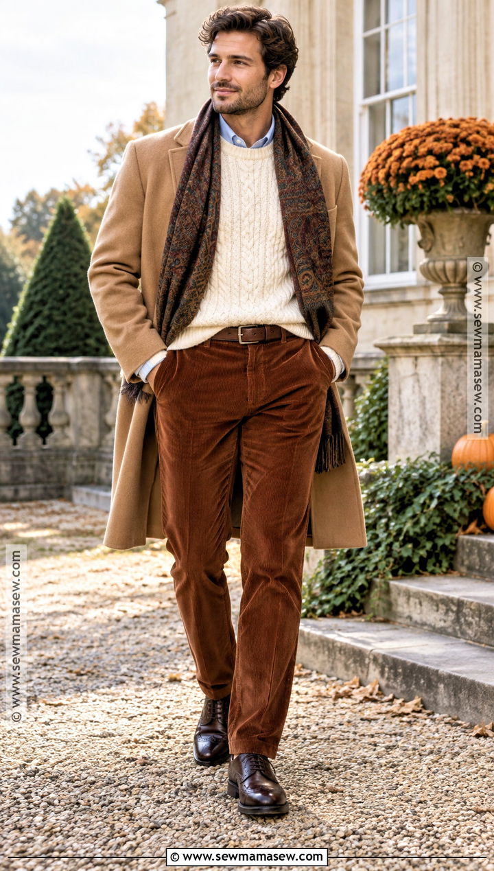 Cable Knit Sweater And Corduroy Trousers Outfit - 25 autumn style ideas for men