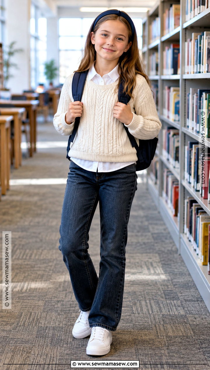 Cable Knit Sweater And Dark Wash Jeans Middle School Preppy Outfit - 15 back to school outfits middle school preppy