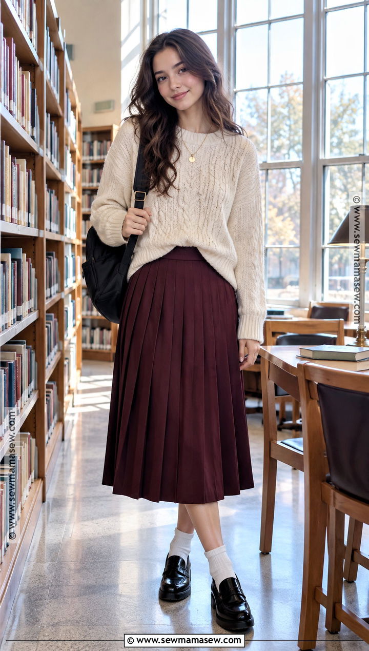 Cable Knit Sweater And Midi Skirt Fall School Outfit - 20 cute fall school outfits