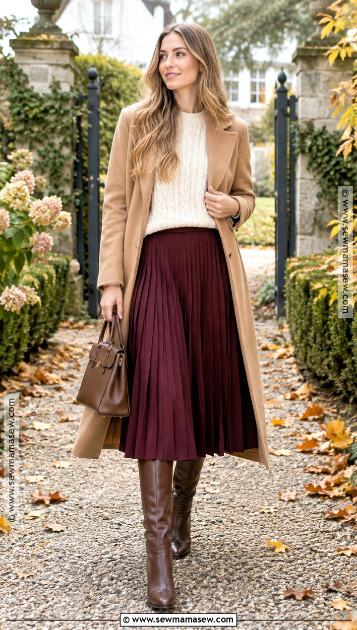 Cable Knit Sweater And Midi Skirt Fall Weather Outfit - 25 fall weather outfits