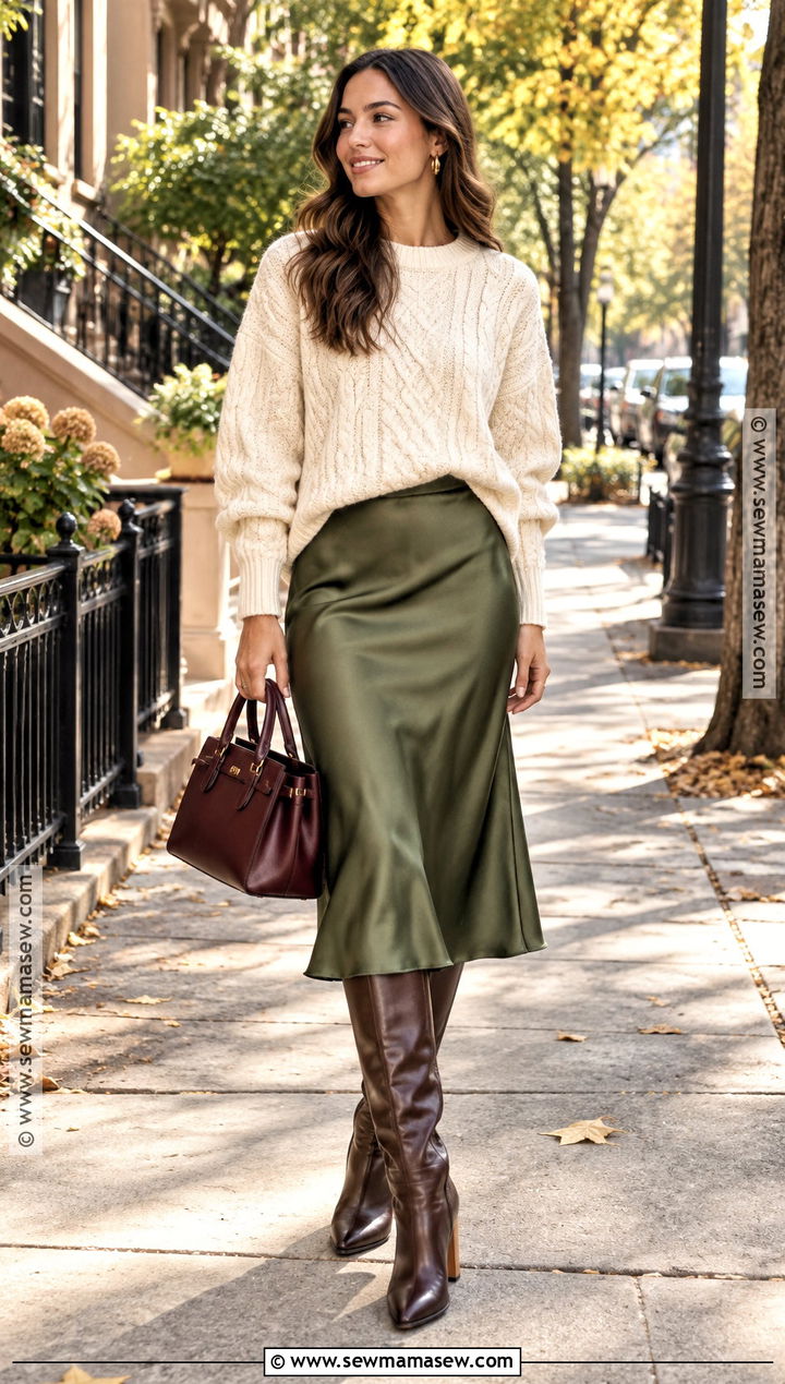 Cable Knit Sweater And Midi Skirt Outfit - 20 september fashion ideas