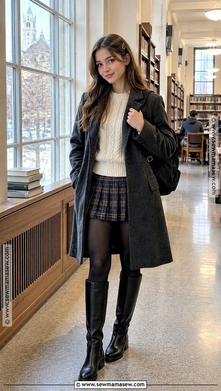 Cable Knit Sweater And Mini Skirt School Outfit - 20 cold fall outfits school