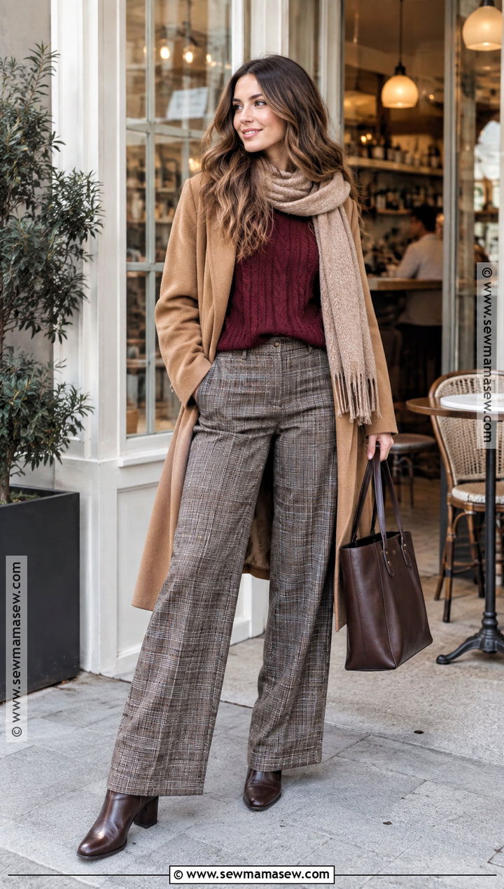 Cable Knit Sweater And Plaid Pants Cold Autumn Outfit - 25 cold autumn outfits