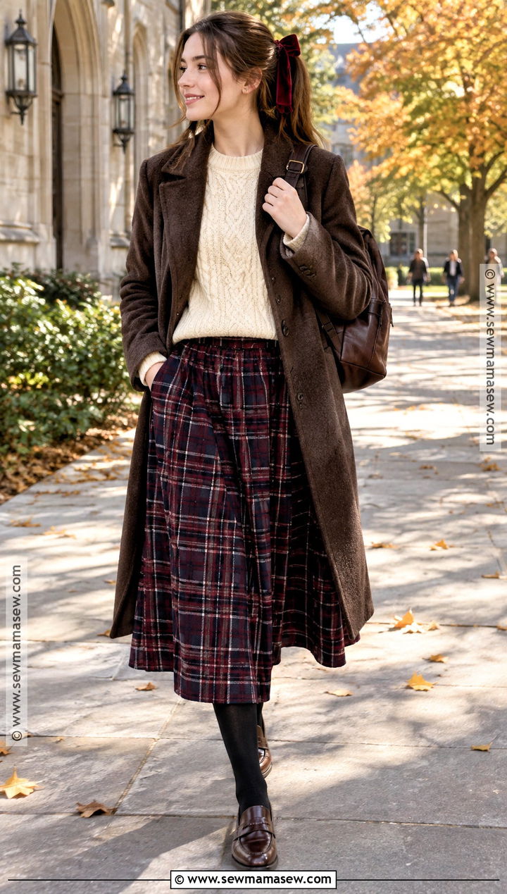 Cable Knit Sweater And Plaid Skirt Coquette Outfit - 15 Back To School Outfits Coquette