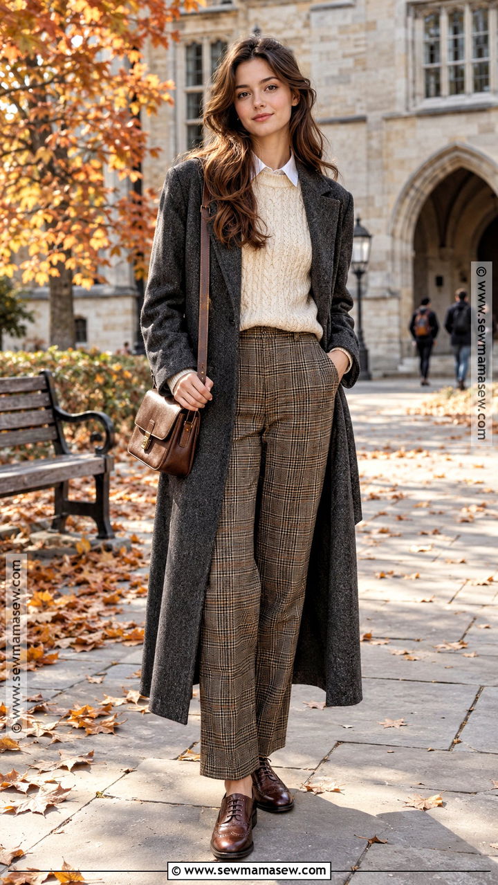 Cable Knit Sweater And Plaid Trousers Dark Academia Outfit - 20 Autumn Dark Academia Outfits
